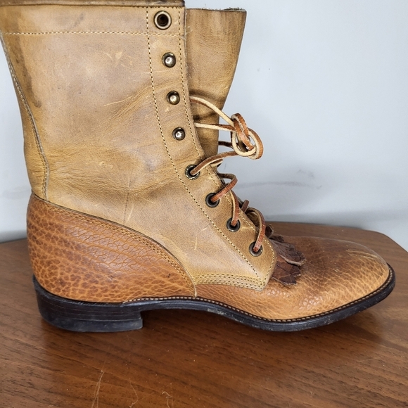 JUSTIN MENS RARE'630'KILTED LACE PACKER-STYLE BOOT CHEYENNE/BULLHIDE 7.5 B - Picture 8 of 13
